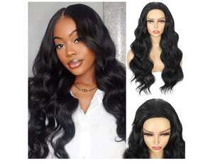 24-Inch Body Wave Synthetic Half Wig - Black Heat Resistant Glueless 3-in-1 Styl